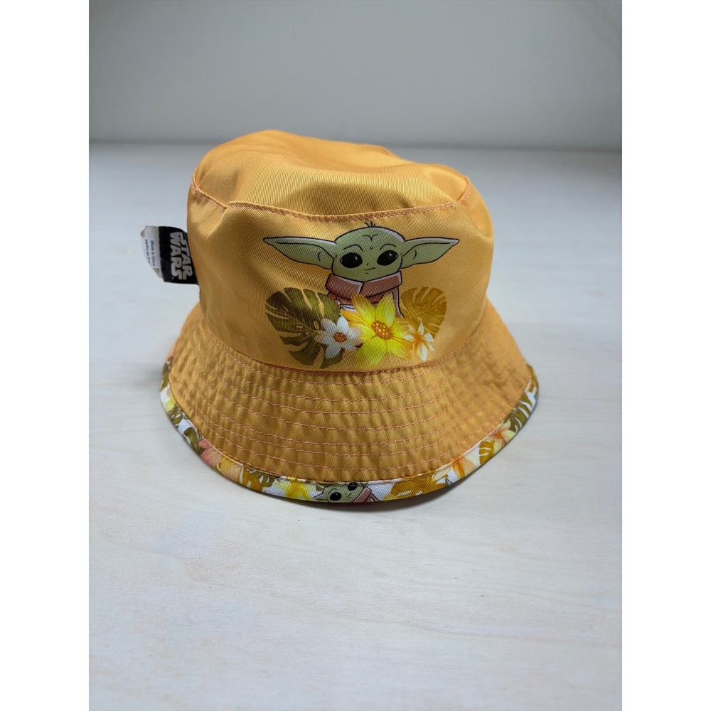 Star Wars Grogu The Child Reversible Bucket Hat Tropical Floral Baby Yoda Yellow - Picture 3 of 4